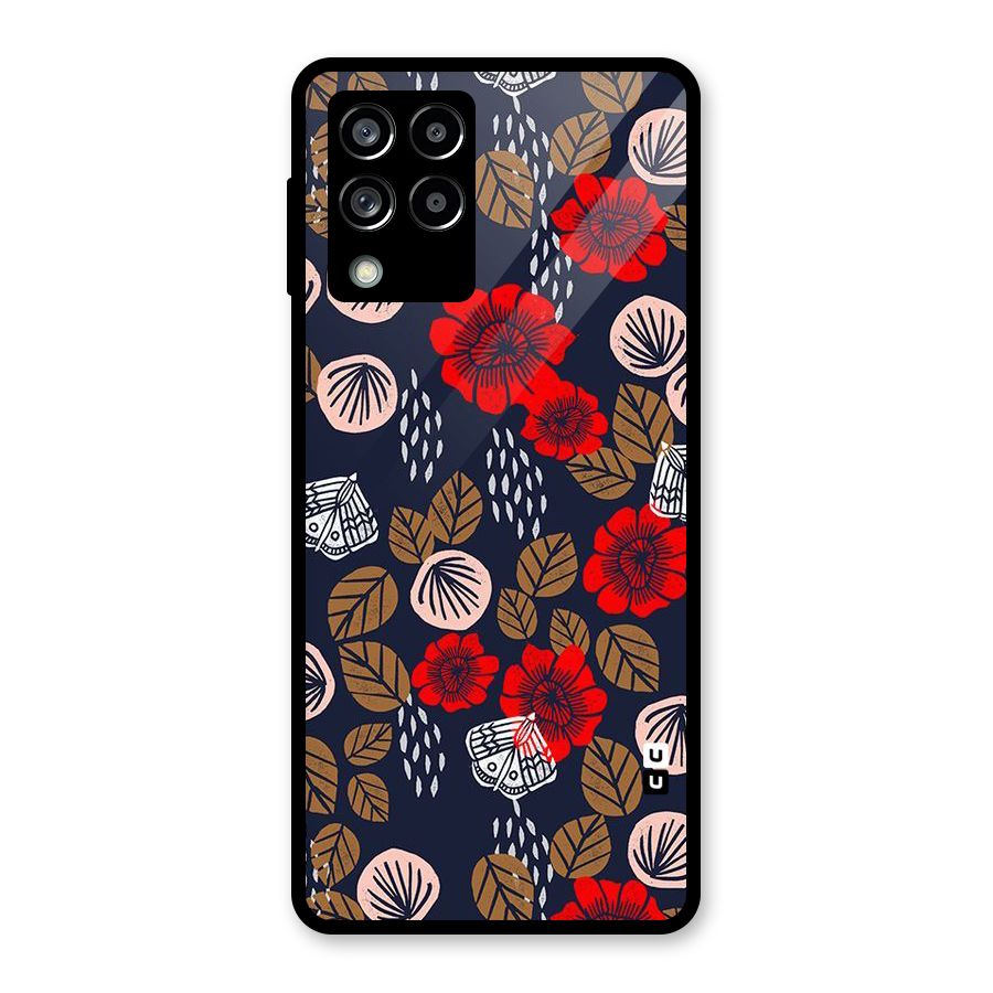 Orange Flora Glass Back Case for Galaxy M53 5G