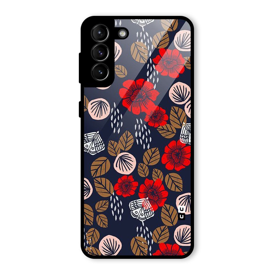 Orange Flora Glass Back Case for Galaxy S21 Plus