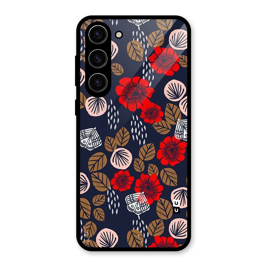 Orange Flora Glass Back Case for Galaxy S23 Plus