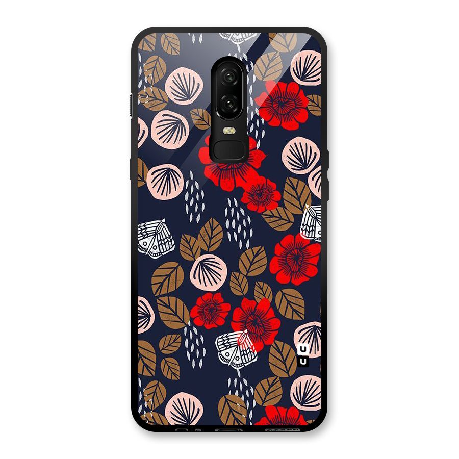 Orange Flora Glass Back Case for OnePlus 6