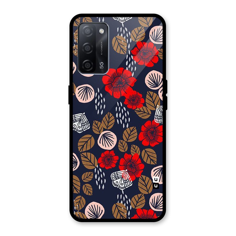Orange Flora Glass Back Case for Oppo A53s 5G