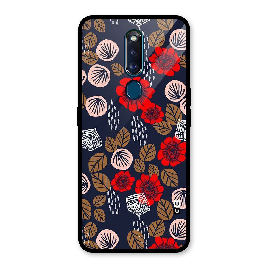 Orange Flora Glass Back Case for Oppo F11 Pro