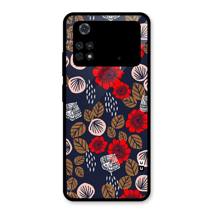 Orange Flora Glass Back Case for Poco M4 Pro 4G
