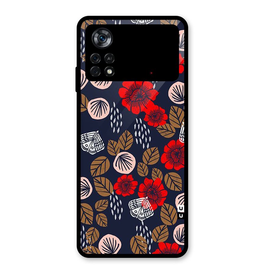 Orange Flora Glass Back Case for Poco X4 Pro 5G