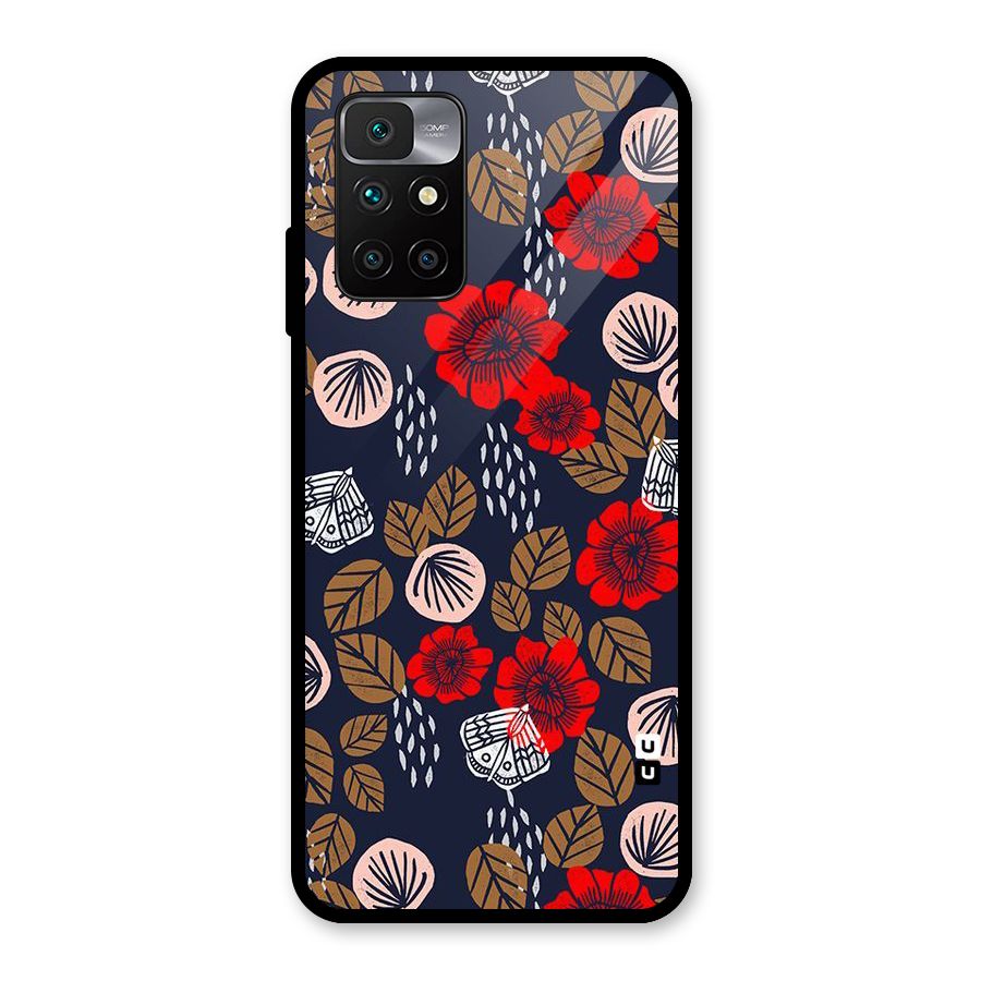 Orange Flora Glass Back Case for Redmi 10 Prime