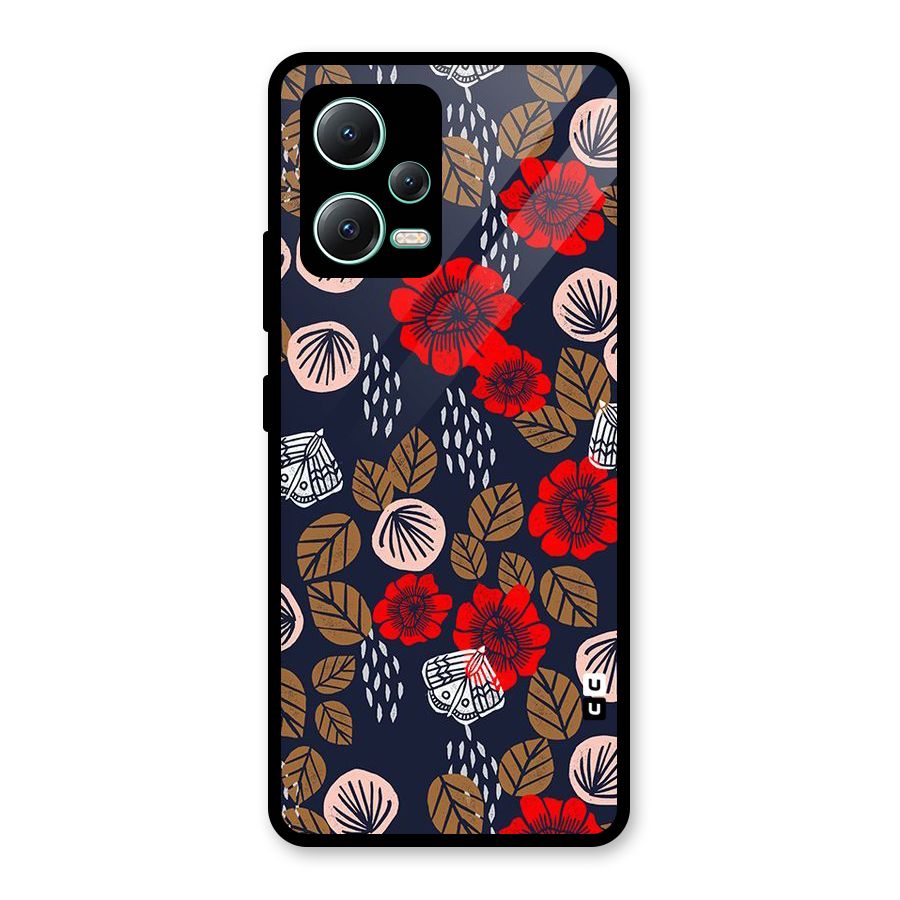 Orange Flora Glass Back Case for Redmi Note 12 5G