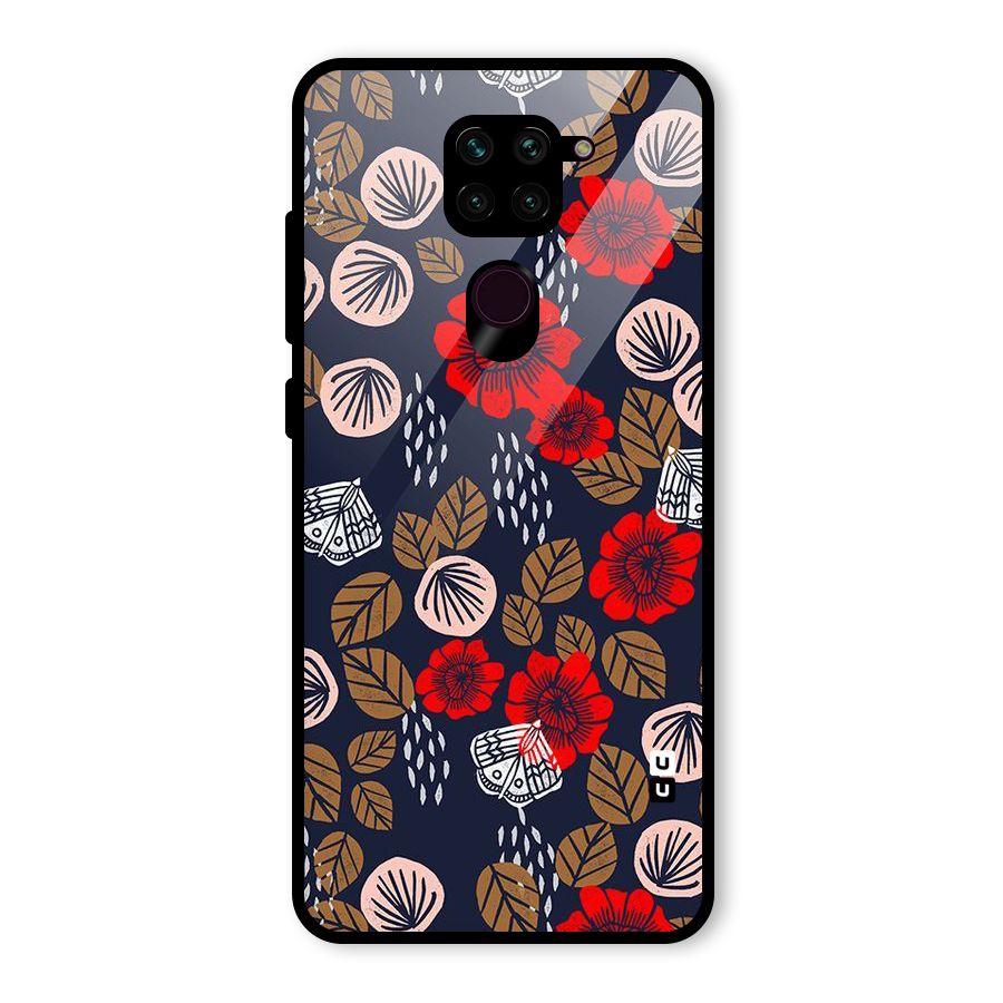 Orange Flora Glass Back Case for Redmi Note 9
