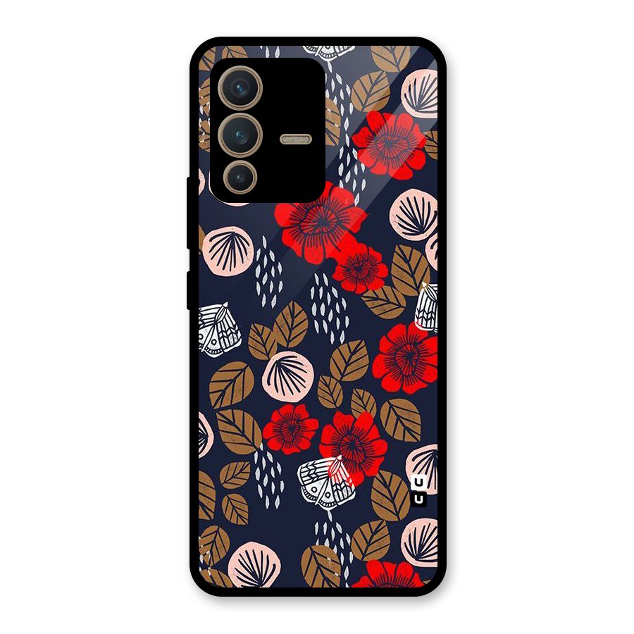 Orange Flora Glass Back Case for Vivo V23 5G