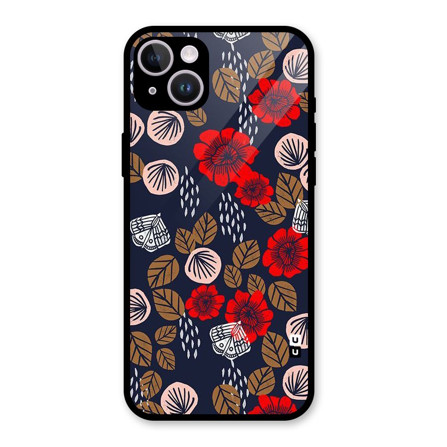 Orange Flora Glass Back Case for iPhone 14 Plus