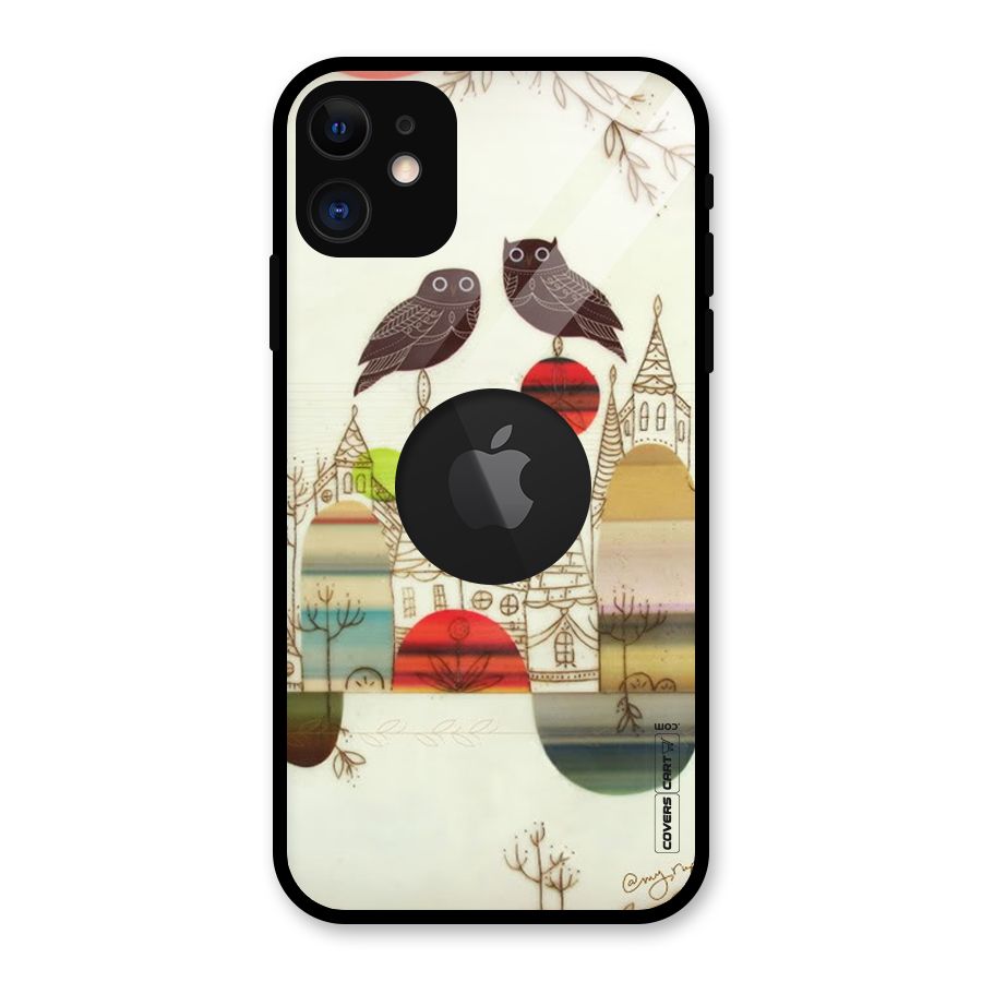 Owl Art Glass Back Case for iPhone 11 Logo Cut