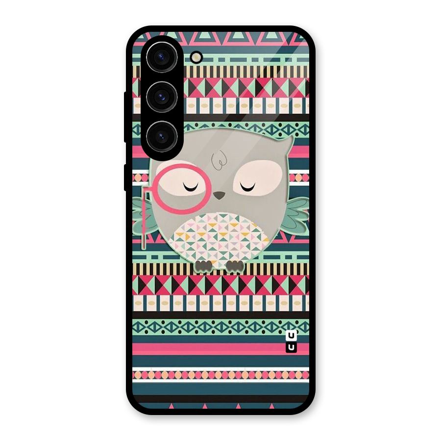 Owl Cute Pattern Glass Back Case for Galaxy S23 Plus