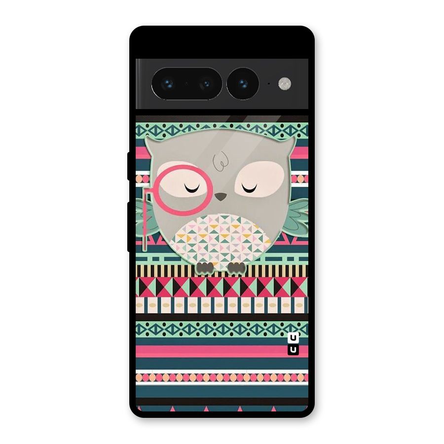 Owl Cute Pattern Glass Back Case for Google Pixel 7 Pro