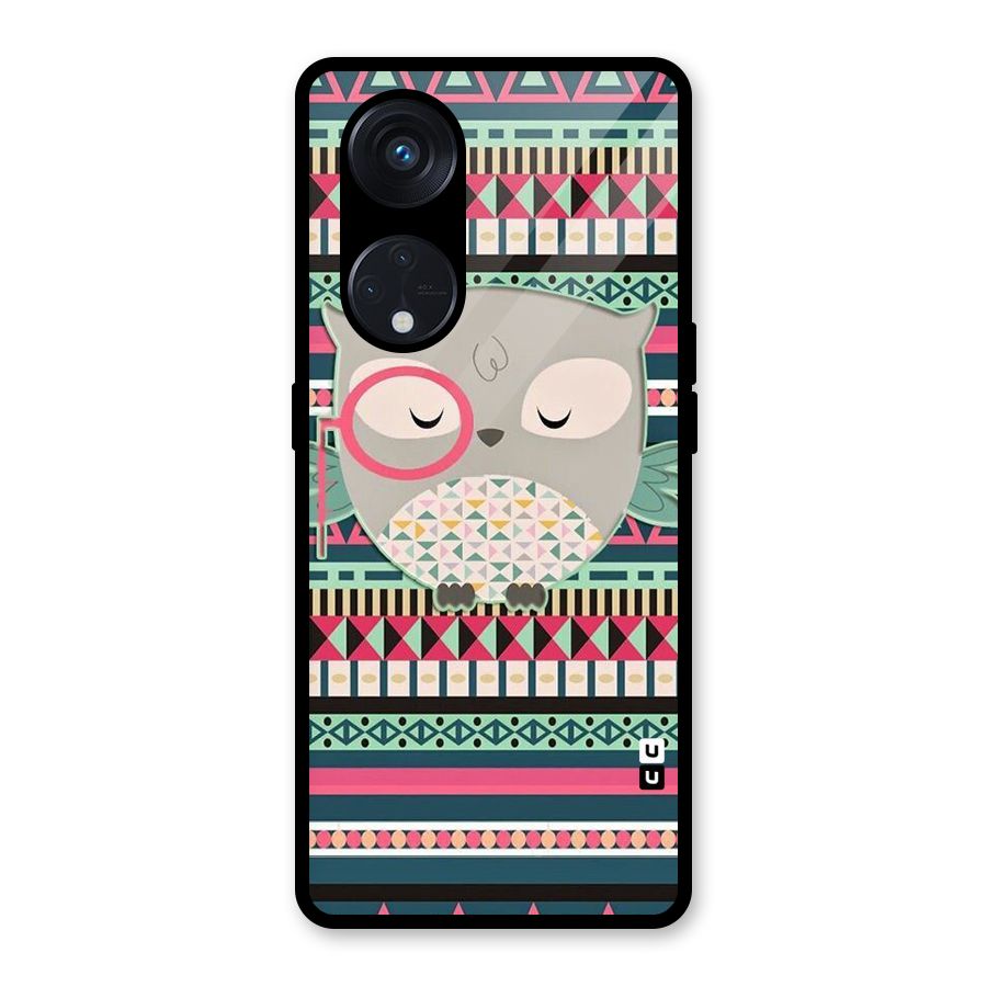 Owl Cute Pattern Glass Back Case for Reno8 T 5G