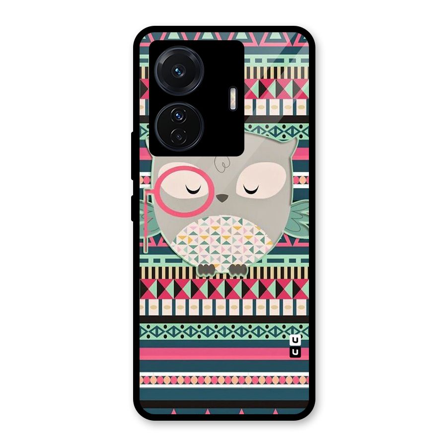 Owl Cute Pattern Glass Back Case for Vivo T1 Pro