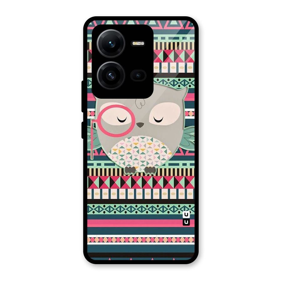 Owl Cute Pattern Glass Back Case for Vivo V25