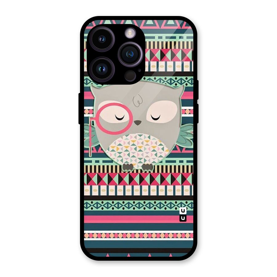 Owl Cute Pattern Glass Back Case for iPhone 14 Pro Max