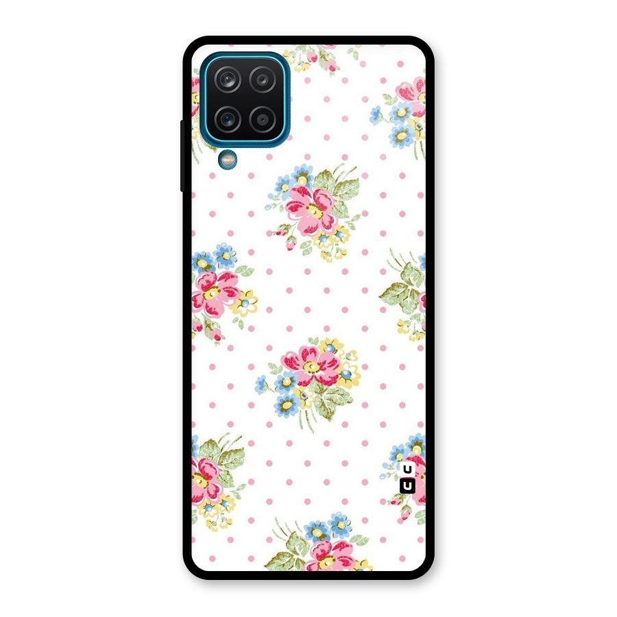 Painted Polka Floral Glass Back Case for Galaxy A12