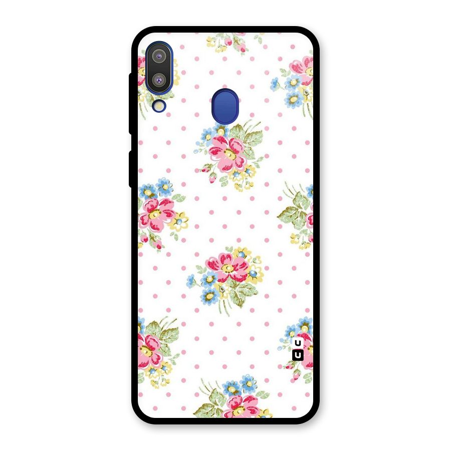 Painted Polka Floral Glass Back Case for Galaxy M20