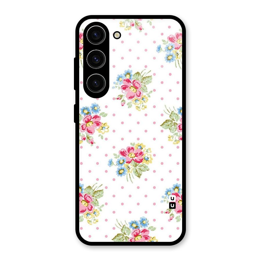 Painted Polka Floral Glass Back Case for Galaxy S23