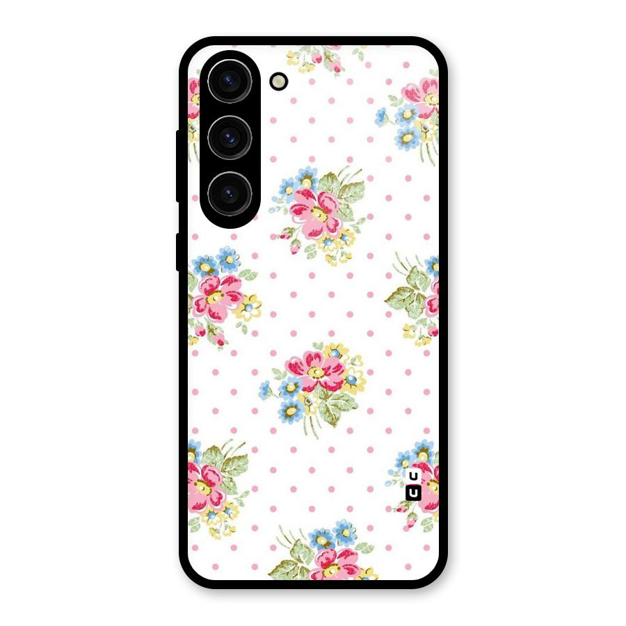 Painted Polka Floral Glass Back Case for Galaxy S23 Plus