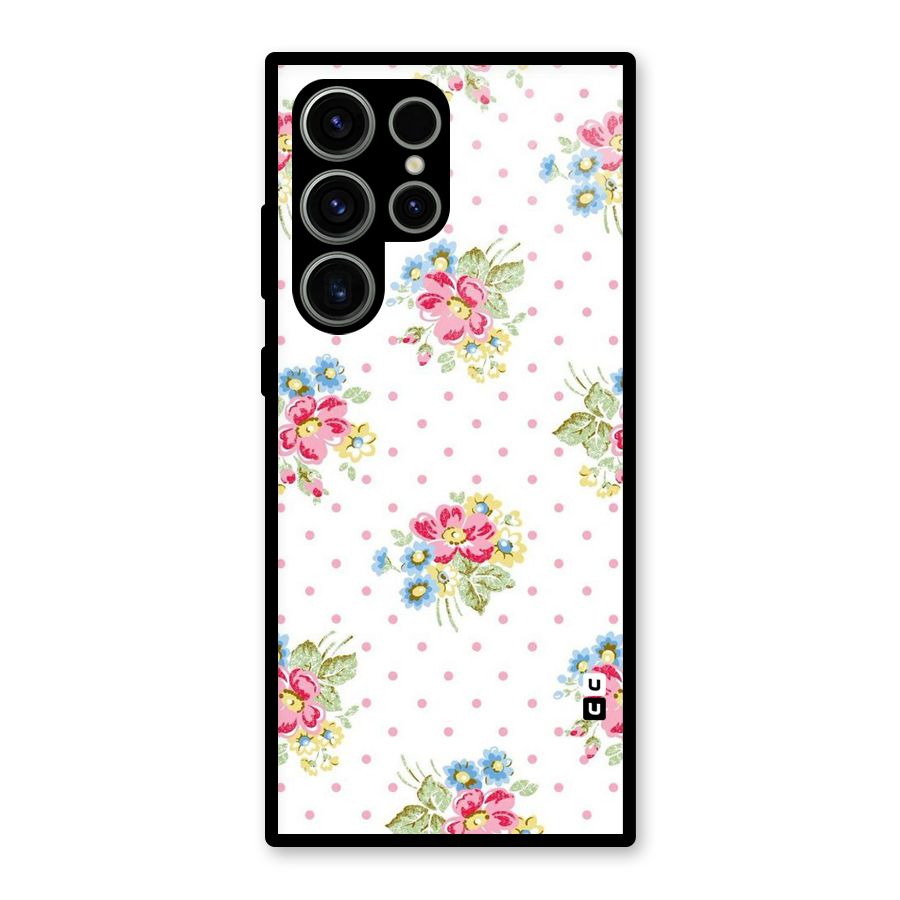 Painted Polka Floral Glass Back Case for Galaxy S23 Ultra