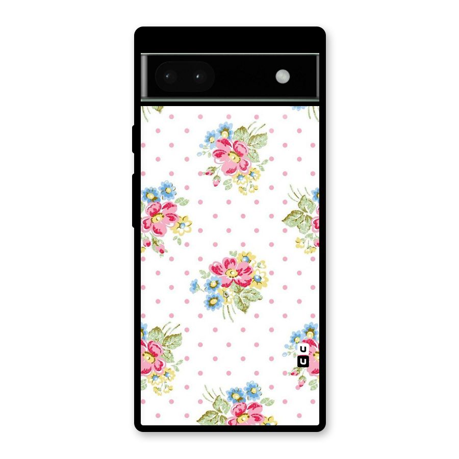 Painted Polka Floral Glass Back Case for Google Pixel 6a