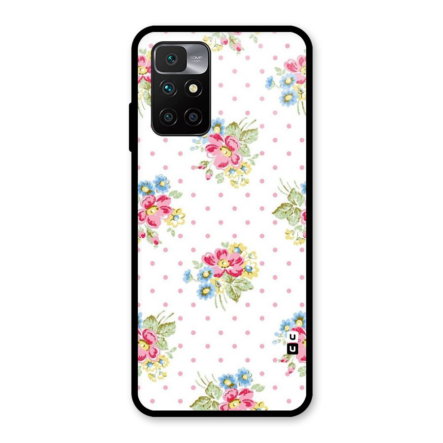 Painted Polka Floral Glass Back Case for Redmi 10 Prime
