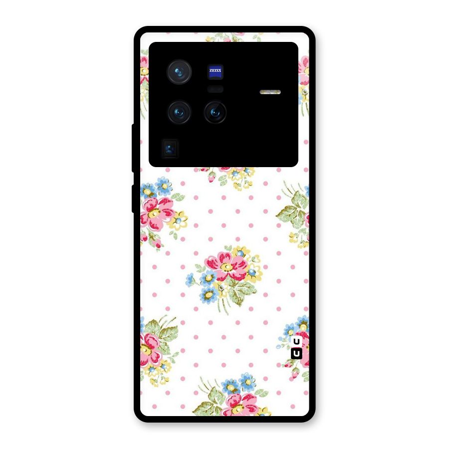 Painted Polka Floral Glass Back Case for Vivo X80 Pro