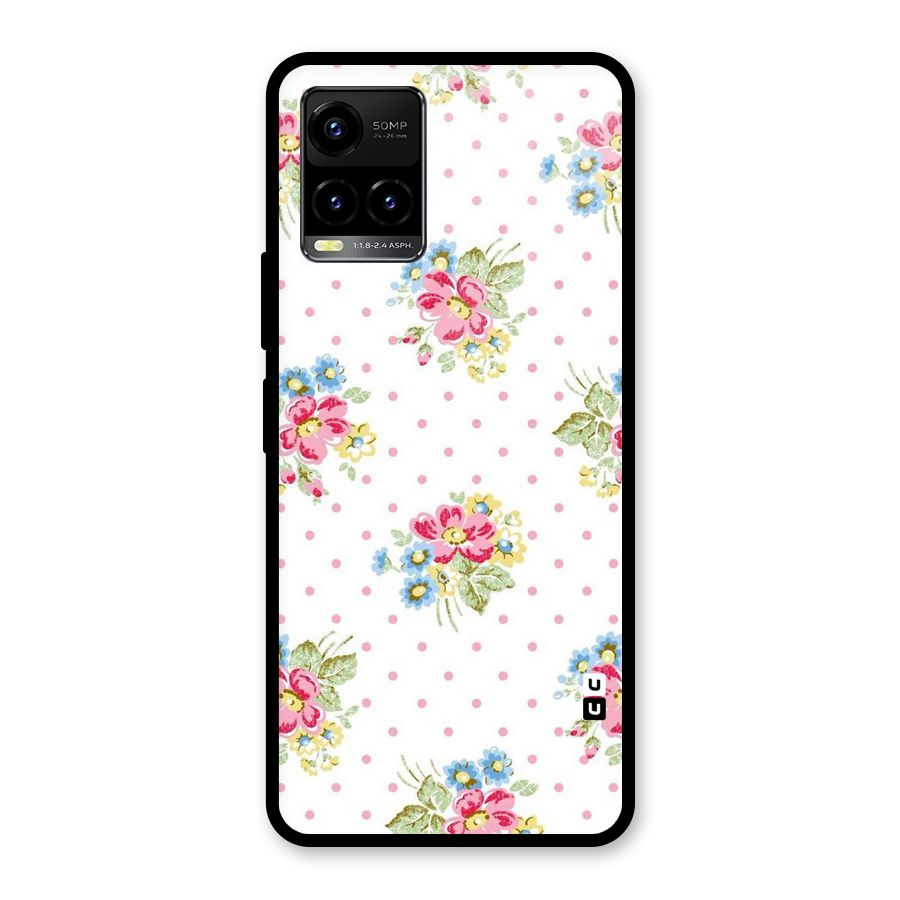 Painted Polka Floral Glass Back Case for Vivo Y21T