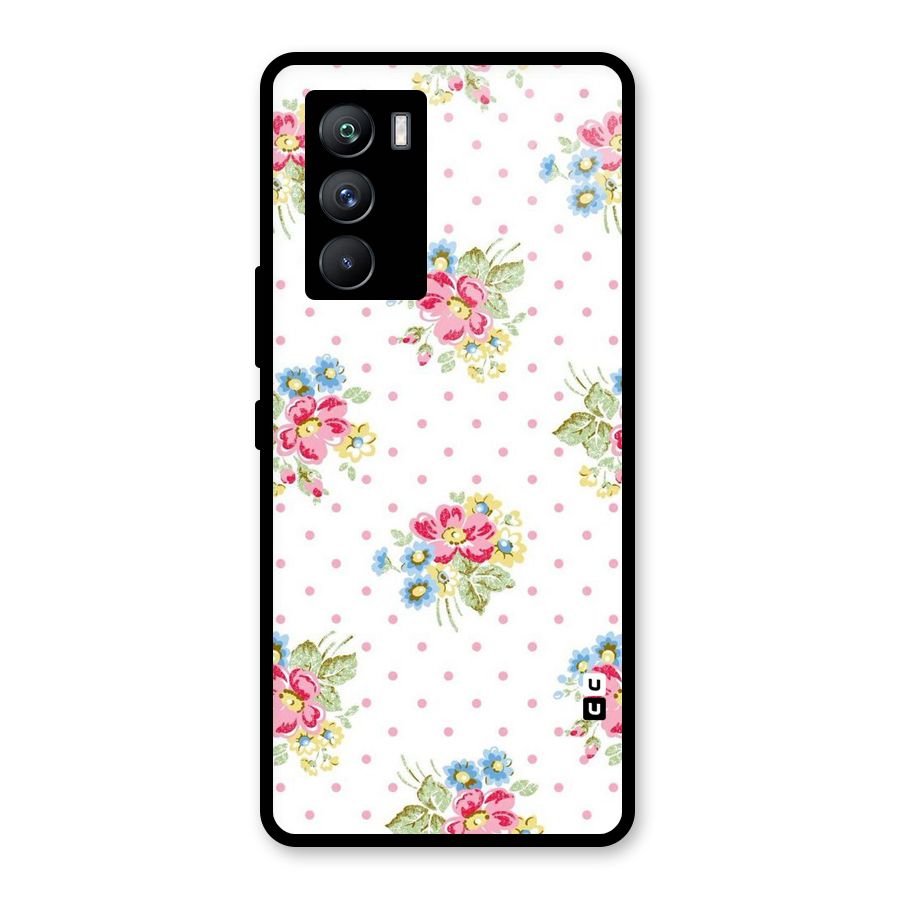 Painted Polka Floral Glass Back Case for Vivo iQOO 9 SE