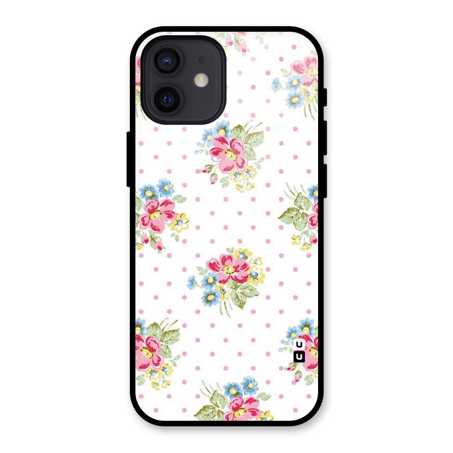 Painted Polka Floral Glass Back Case for iPhone 12