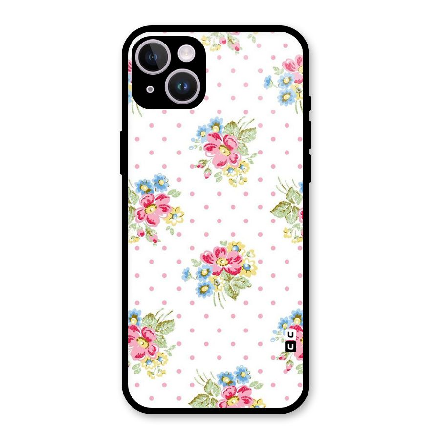 Painted Polka Floral Glass Back Case for iPhone 14 Plus