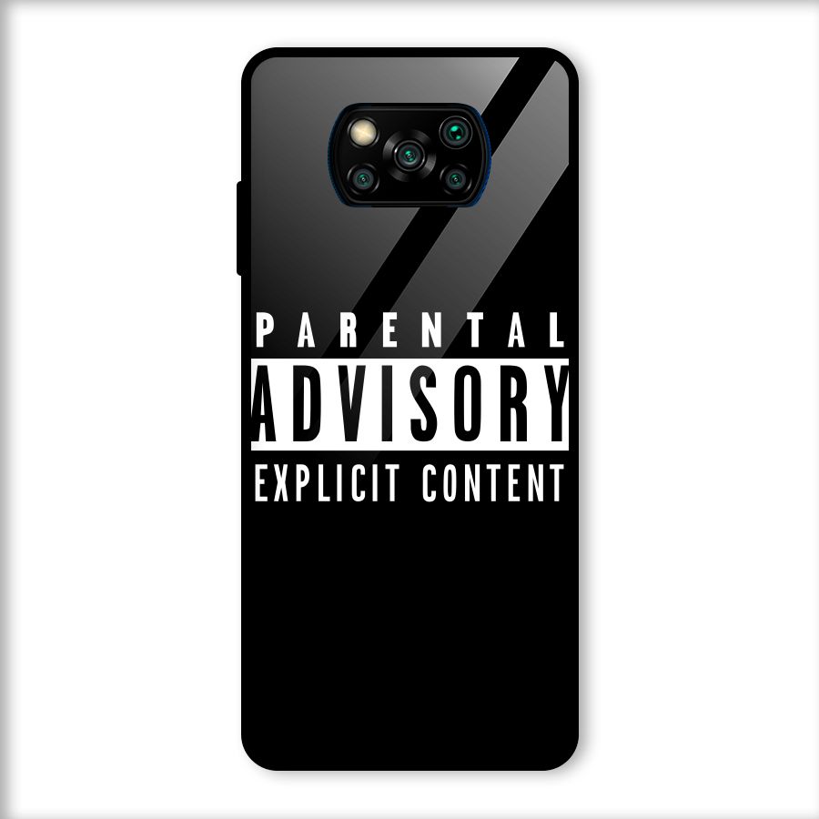 Parental Advisory Label Glass Back Case for Poco X3