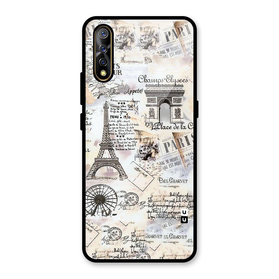 Paris Paper Glass Back Case for Vivo S1