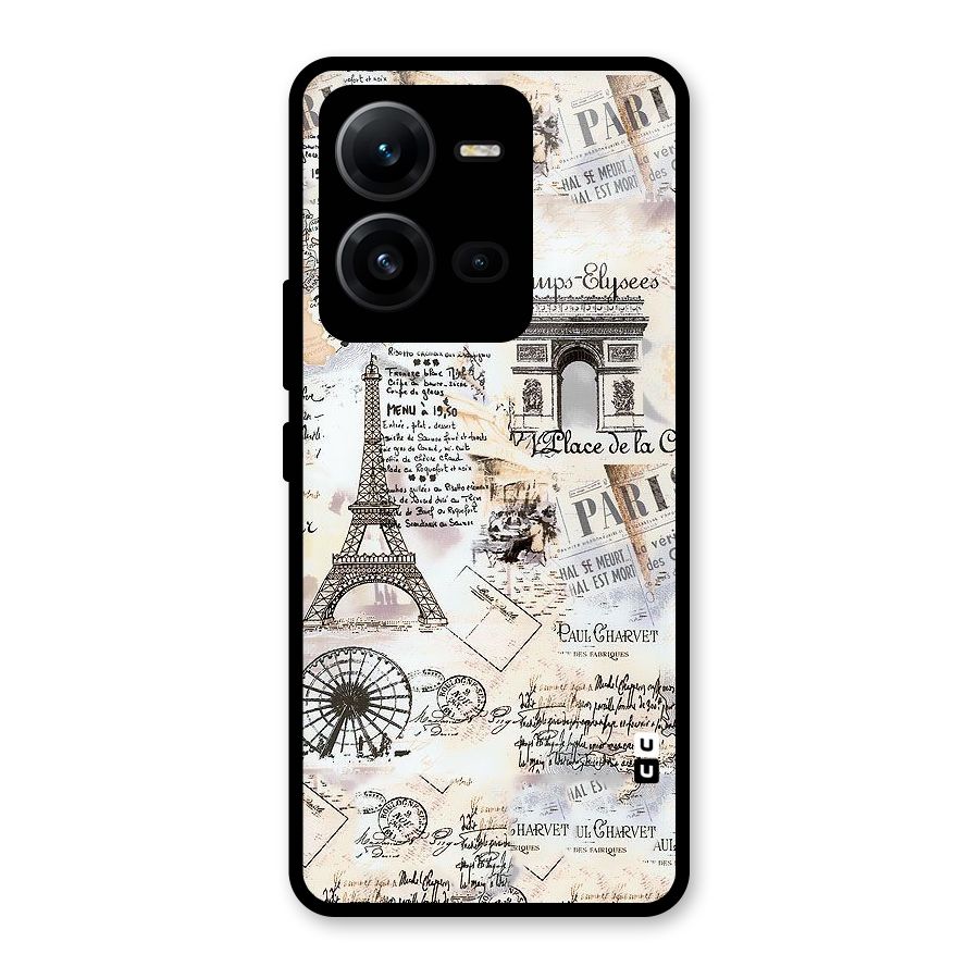 Paris Paper Glass Back Case for Vivo V25