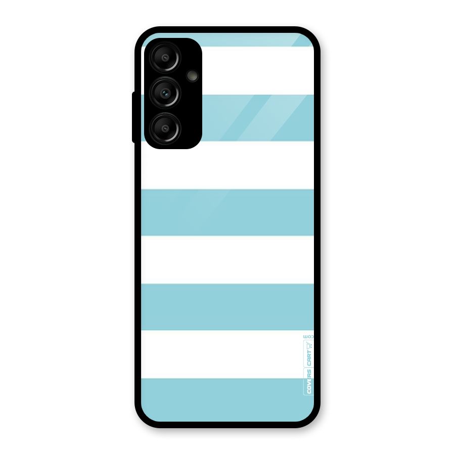 Pastel Blue White Stripes Glass Back Case for Galaxy A14 5G