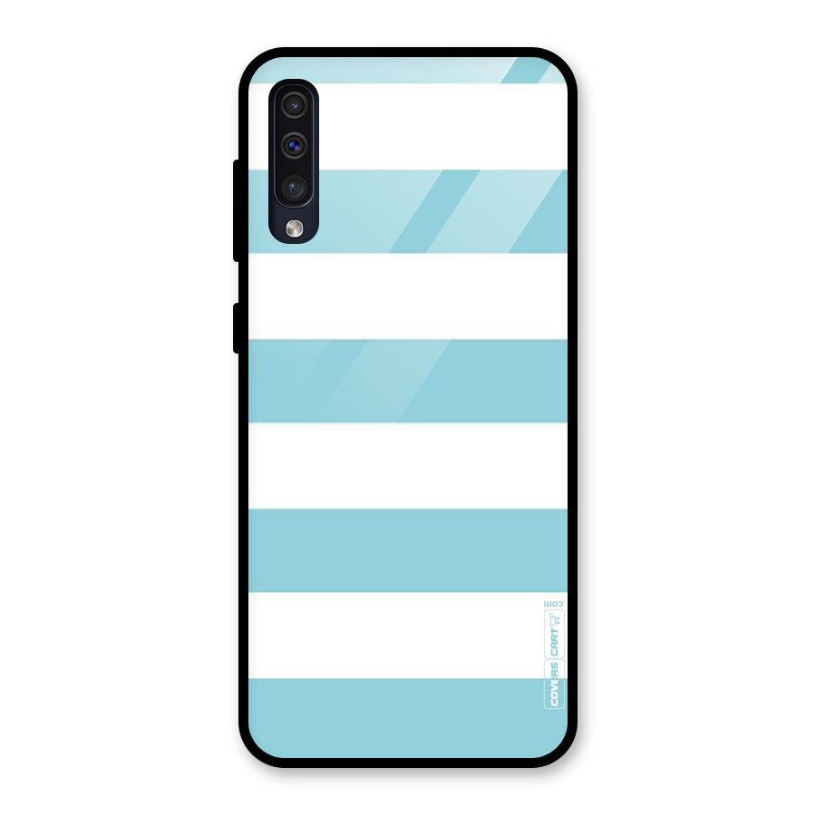 Pastel Blue White Stripes Glass Back Case for Galaxy A50