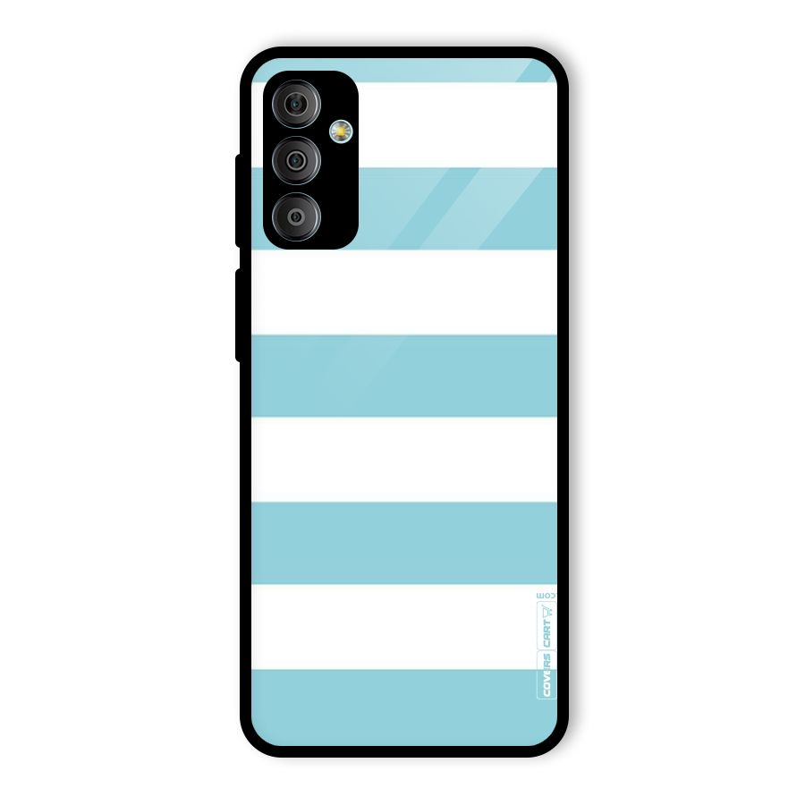 Pastel Blue White Stripes Glass Back Case for Galaxy F23