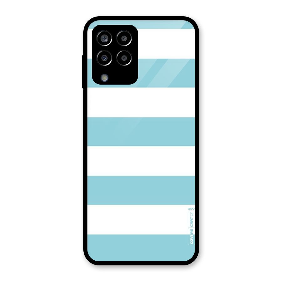 Pastel Blue White Stripes Glass Back Case for Galaxy M33