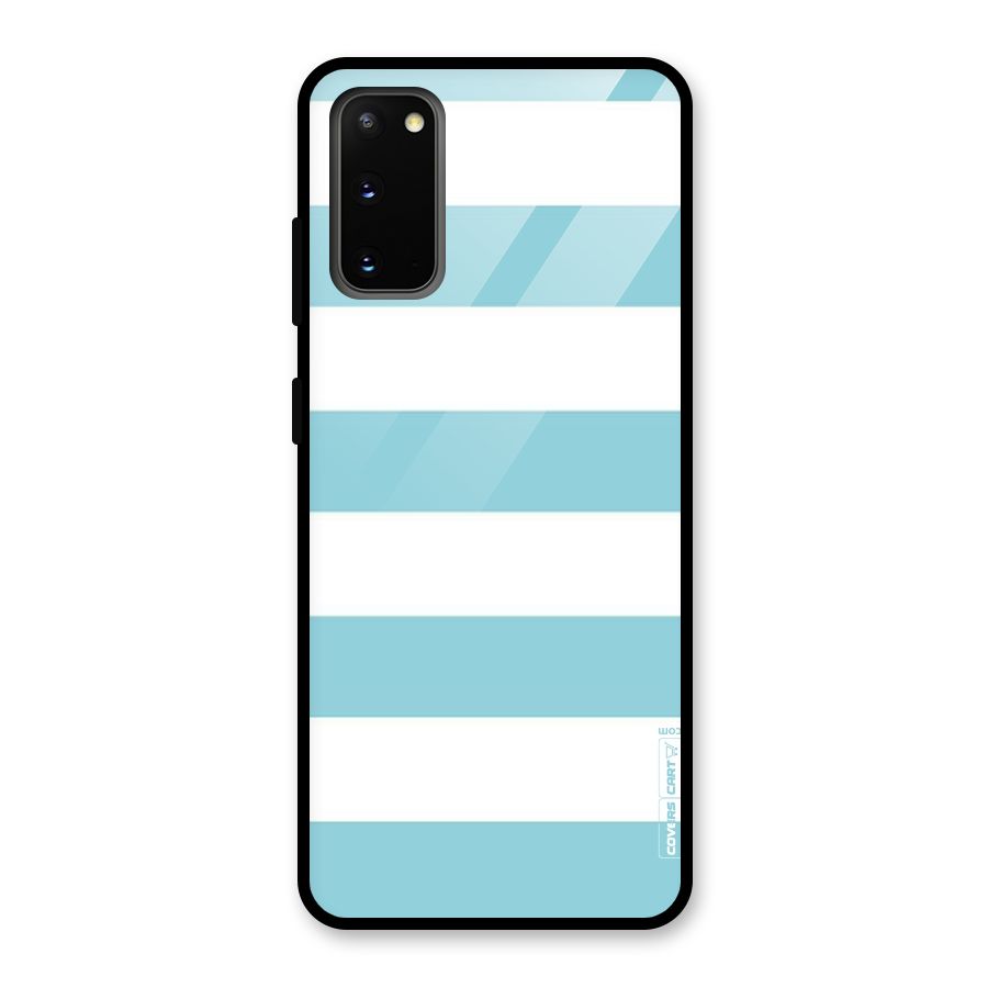 Pastel Blue White Stripes Glass Back Case for Galaxy S20