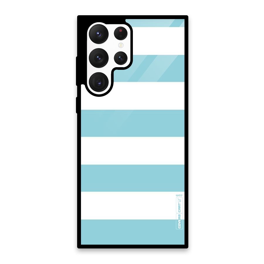 Pastel Blue White Stripes Glass Back Case for Galaxy S22 Ultra 5G