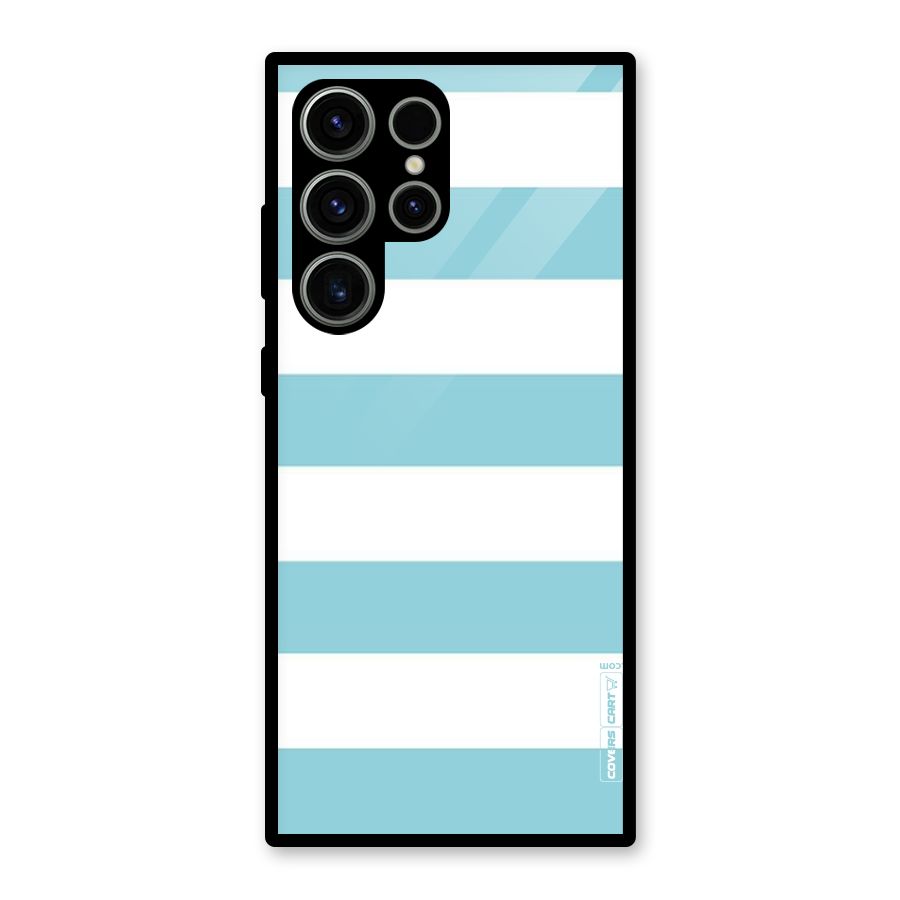 Pastel Blue White Stripes Glass Back Case for Galaxy S23 Ultra