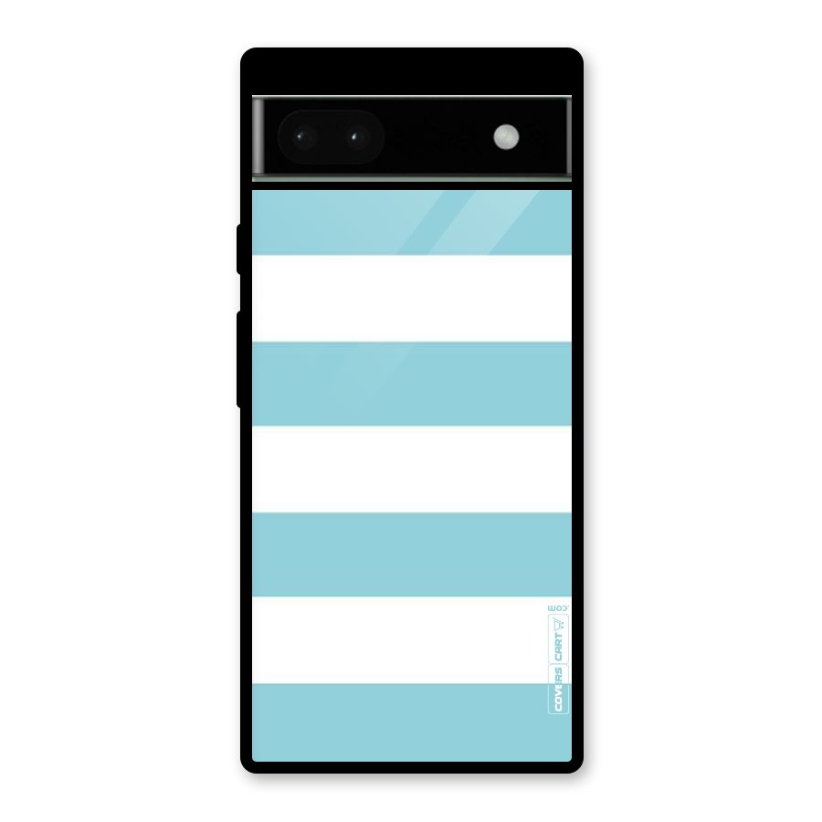 Pastel Blue White Stripes Glass Back Case for Google Pixel 6a