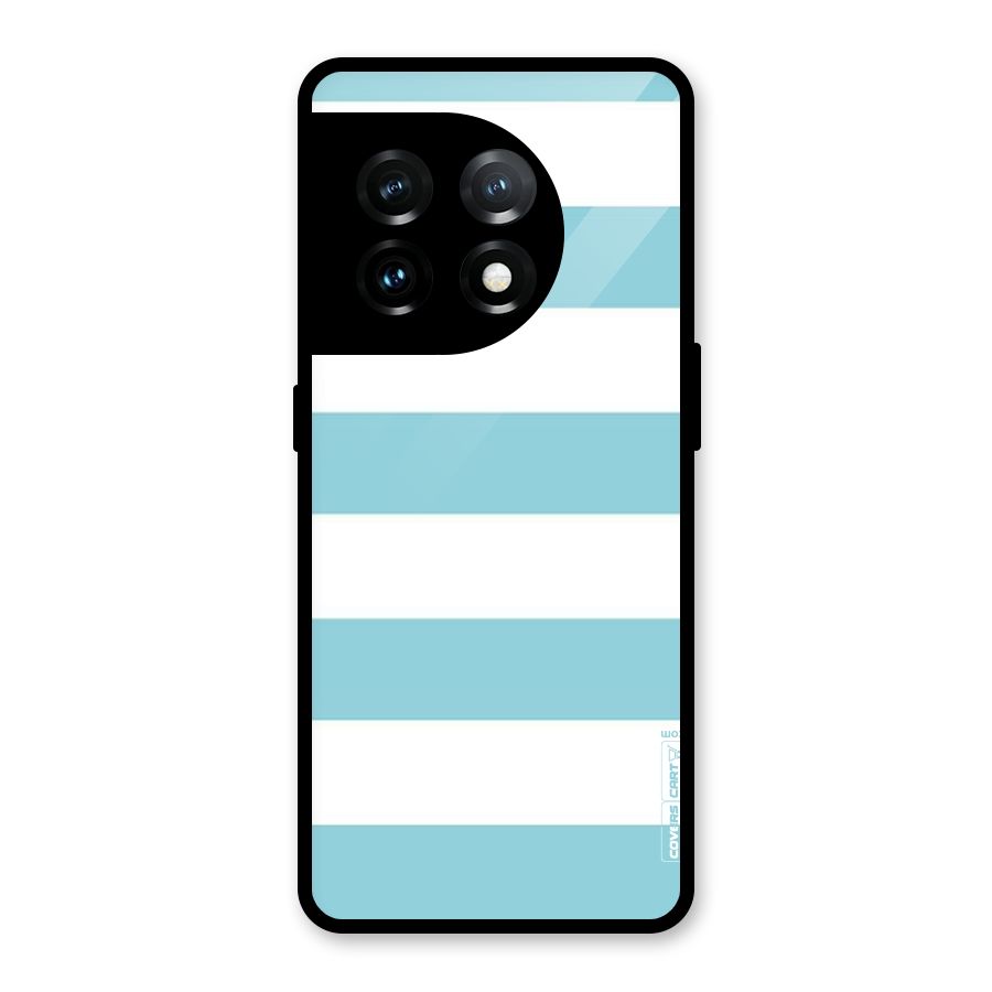 Pastel Blue White Stripes Glass Back Case for OnePlus 11