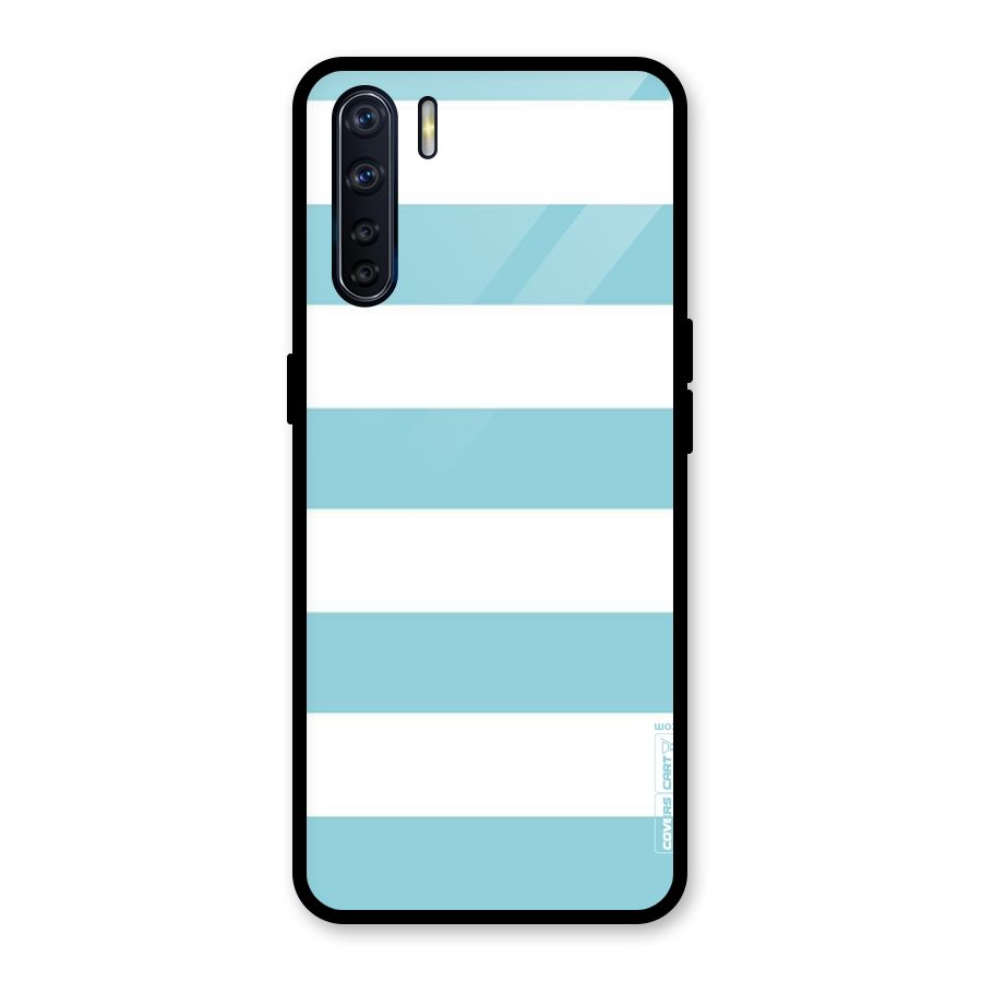 Pastel Blue White Stripes Glass Back Case for Oppo F15