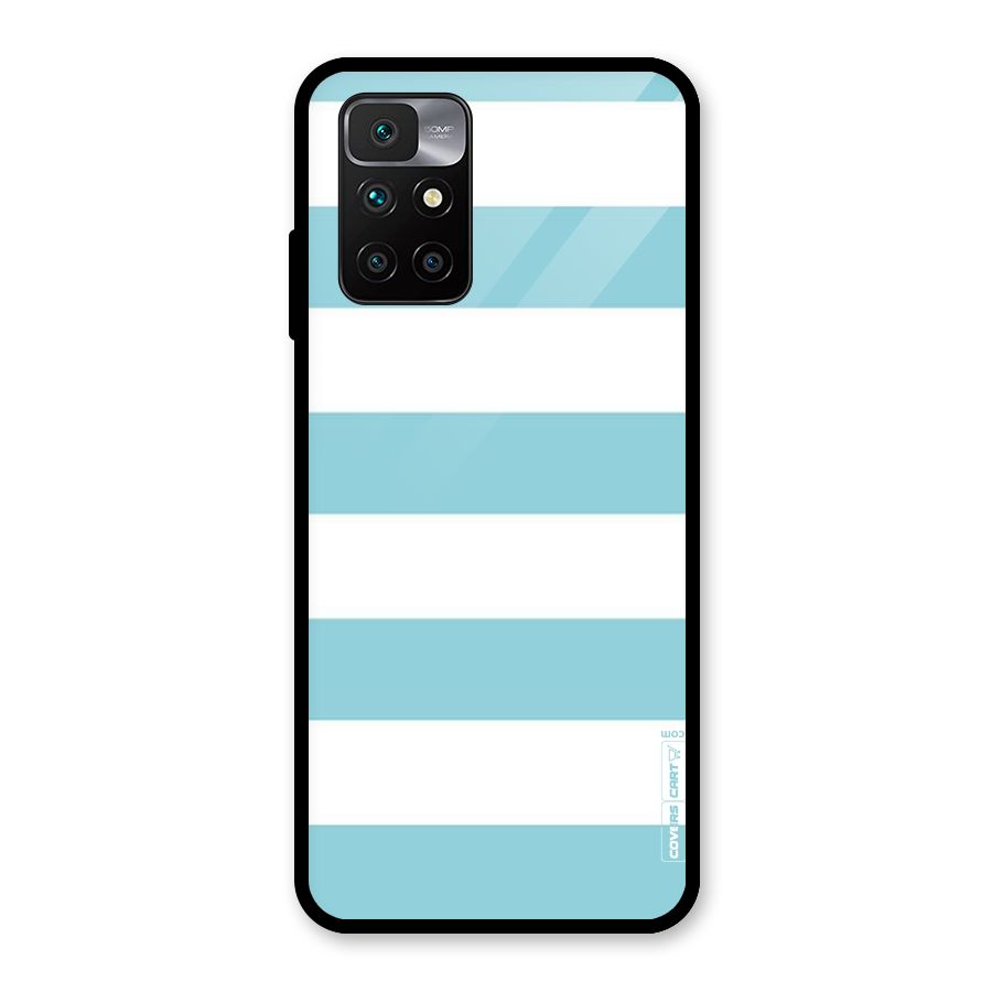 Pastel Blue White Stripes Glass Back Case for Redmi 10 Prime
