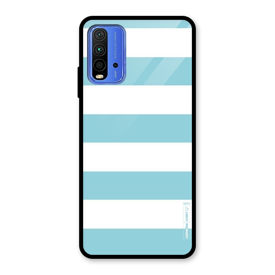 Pastel Blue White Stripes Glass Back Case for Redmi 9 Power