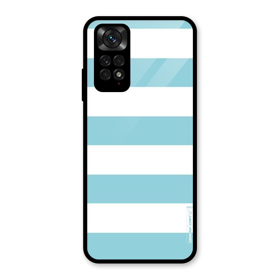 Pastel Blue White Stripes Glass Back Case for Redmi Note 11