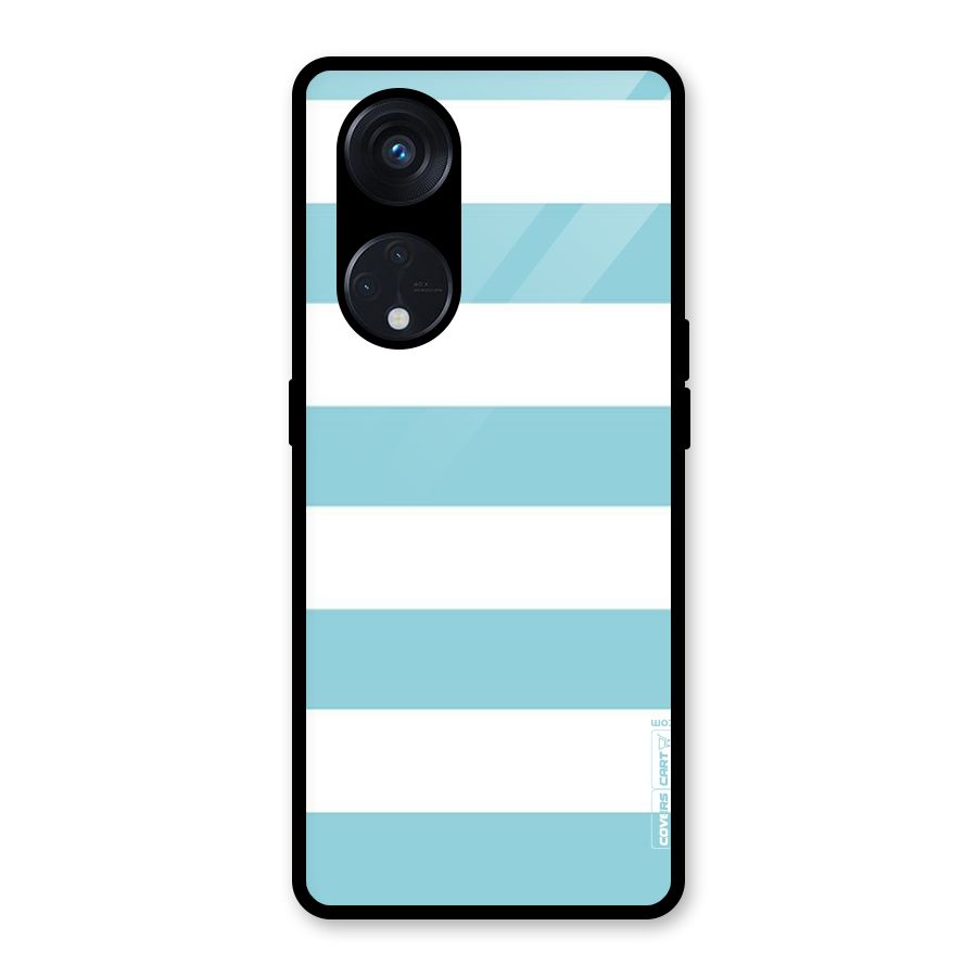 Pastel Blue White Stripes Glass Back Case for Reno8 T 5G