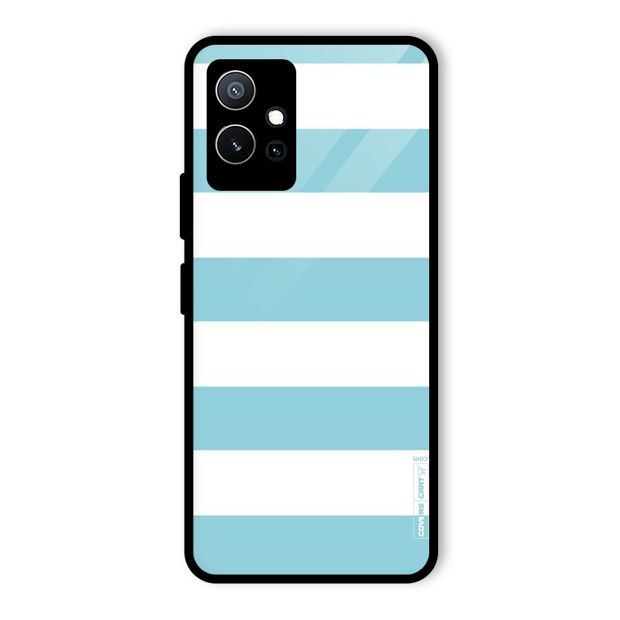 Pastel Blue White Stripes Glass Back Case for Vivo T1 5G